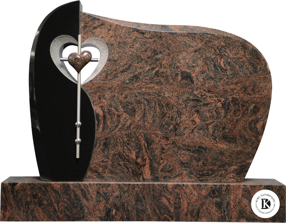 Grabstein mit Herz-Ornament und Bi-Color Optik.